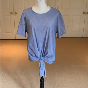 Blue and white striped tie front top.